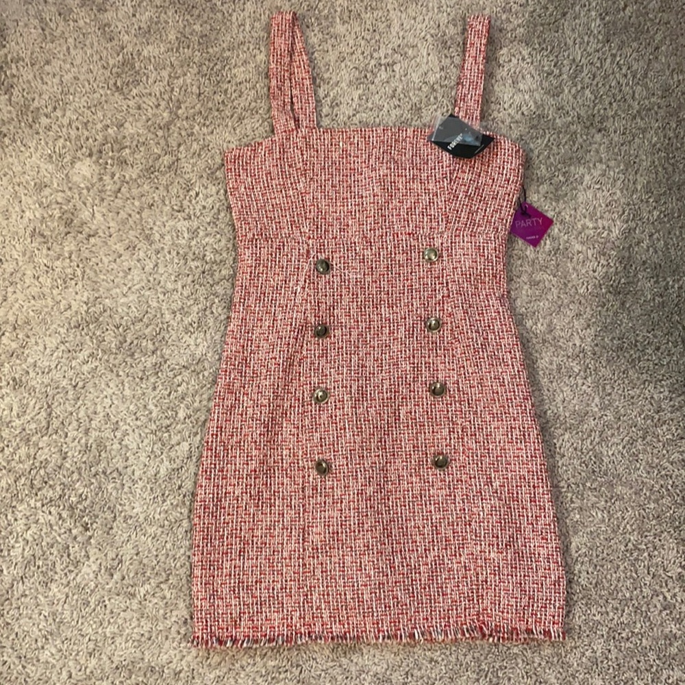 Brand new red, black and white woven dress.